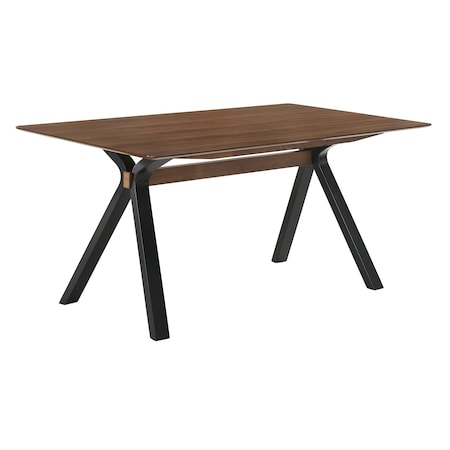 Armen Living Laredo 63" Mid-Century Modern Walnut Wood Dining Table with Black Legs LCLRDIWA